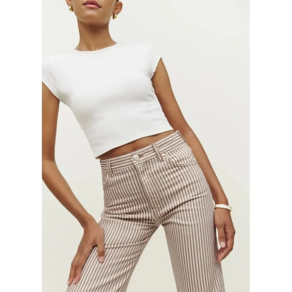Reformation Jeans Cowboy high rise straight brown white striped jeans size 27